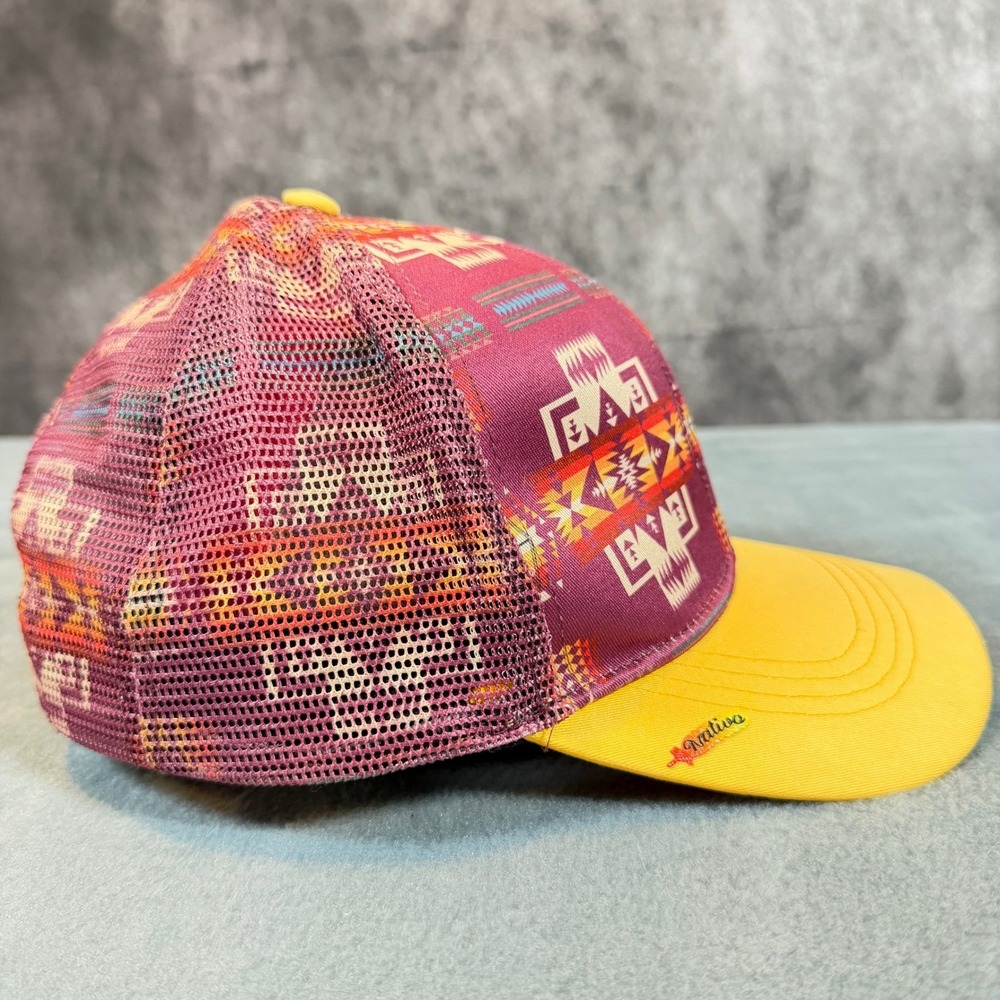 Nativo Southwestern Geometric Mesh Trucker Hat Snapback Yellow Burgundy Cap - Picture 4 of 7